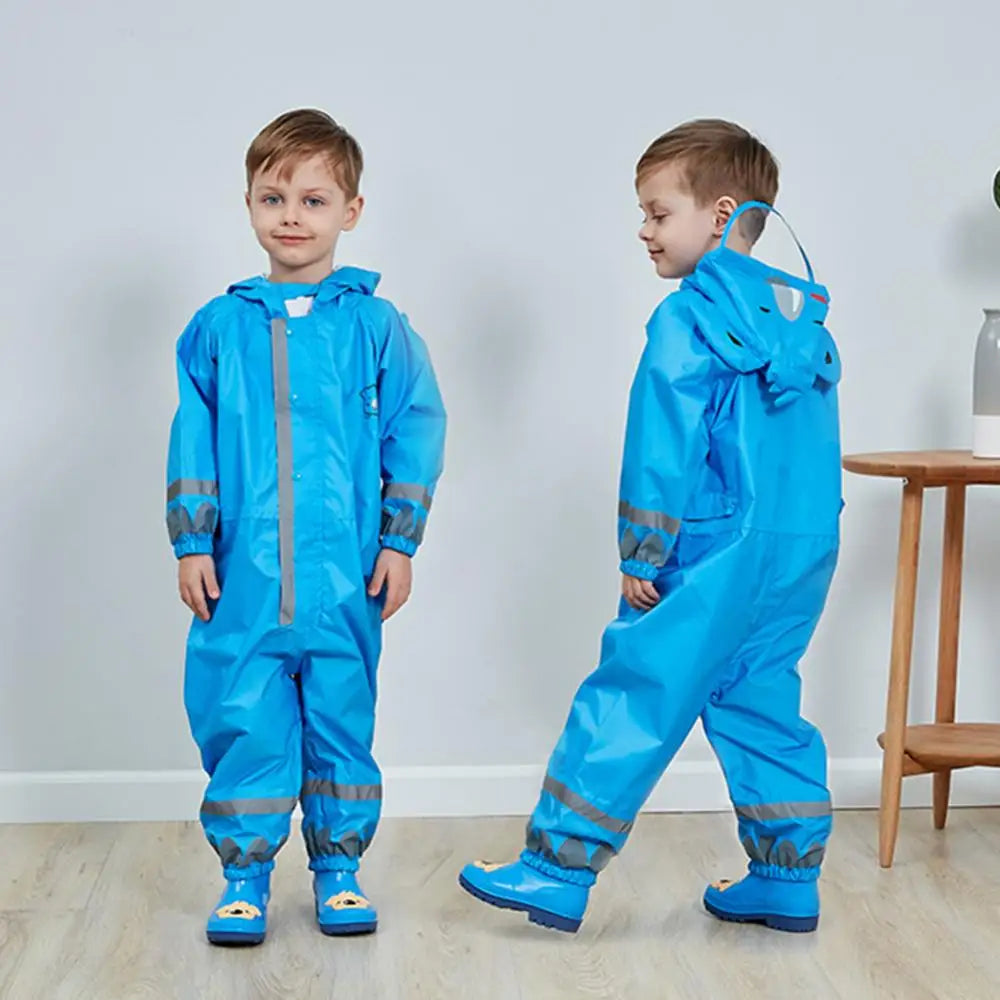 1Pc Children Raincoat Kids Boys Girls Waterproof Jumpsuit Hooded Cartoon Dinosaur Baby Rainwear And Pants for 1-10 Years Old