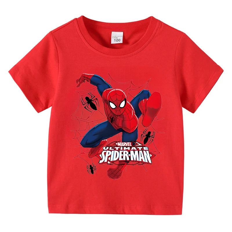 Disney Boys Spider-Man Printed T Shirt Kids Streetwear Short Sleeve Children's Tshirts Summer Boys Clothing T-shirt Tops