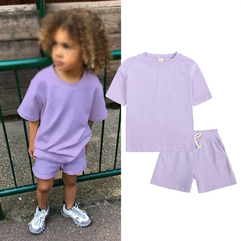Children New Summer Sets Toddler Boy Girl Solid Sports T-shirts and Shorts 2pcs Set Kids Casual Tracksuits Suits 0-6Y