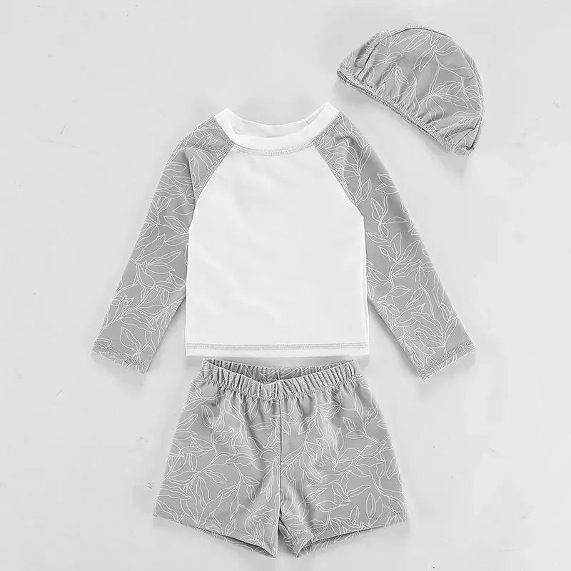 Baby Boys Swimming Wear Spell Color Long Sleeve Swimsuit + Shorts 2pcs Suit Children Quick Drying Swimwear
