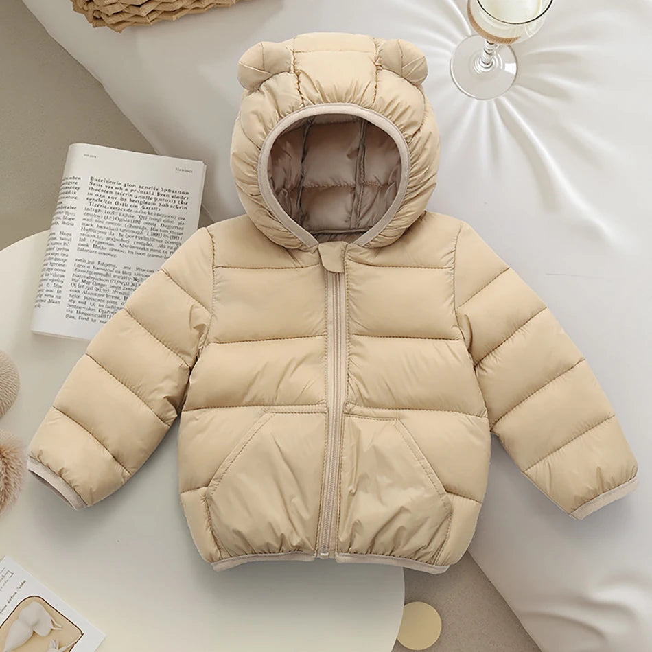2025 Autumn Winter New Kids Leisure Hooded Down Jacket For Girls Parka Baby Boys Warm Coats Zipper Outerwear Children's Clothing