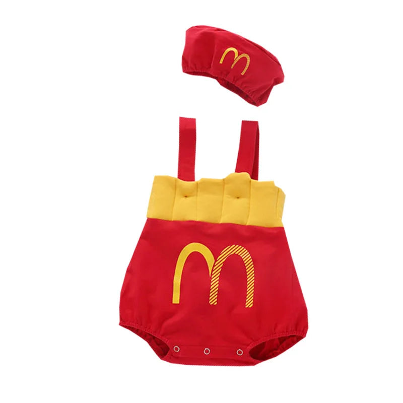 0-3T Ins Baby Romper with Hat Boys Girls French Fries Onesie M Cartoon Newborn Infants Cotton Clothes Baby's Photography Outfit