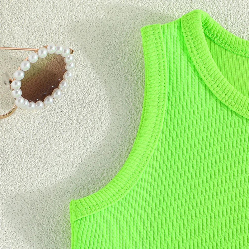2PCS Children Baby Girl Clothing Set Sweet Sporty Style Round Neck Vest Top+Short Skirt Fashion Summer Outfit for 3-8Y Kids Girl