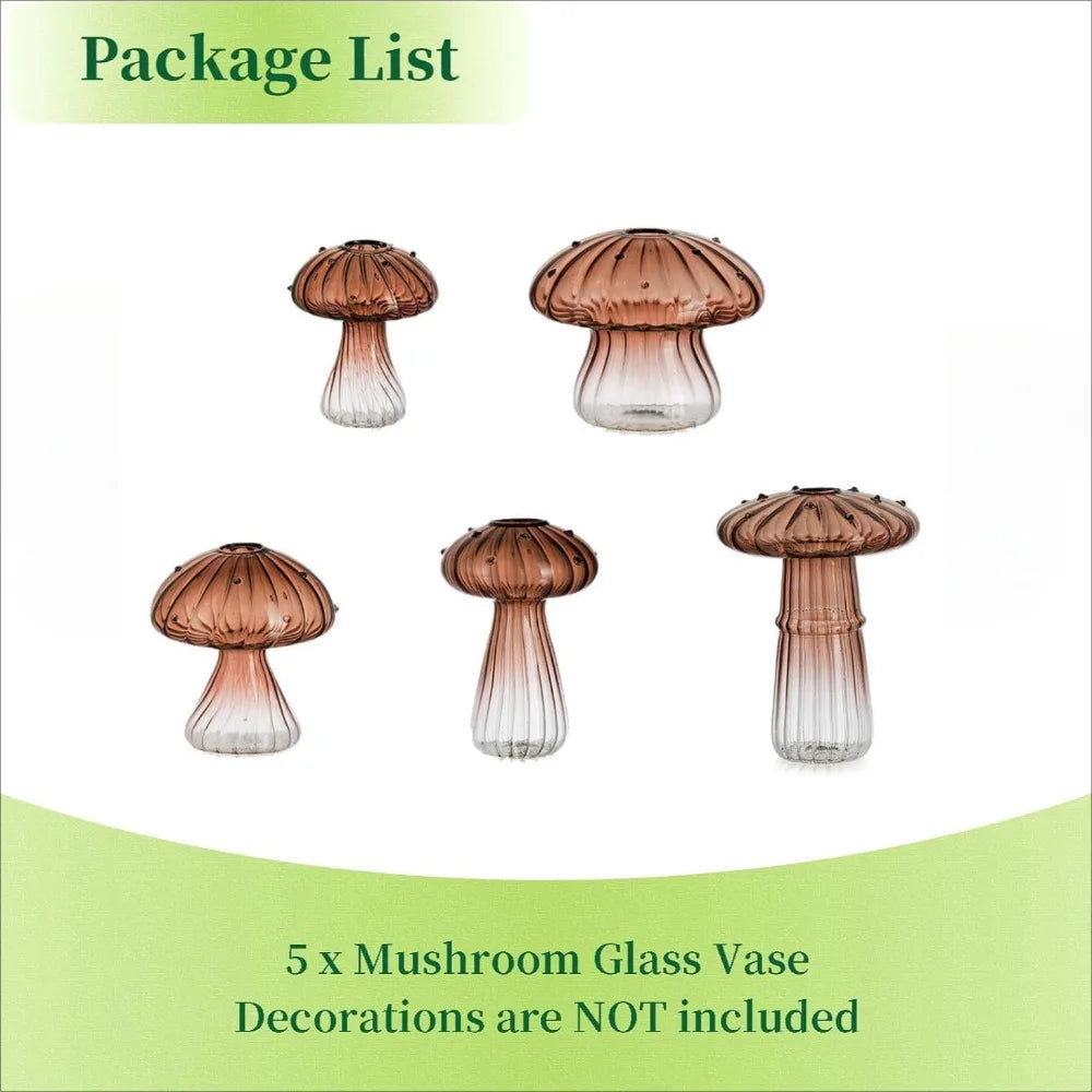 5Pcs/set Colored Glass Mushroom Vase DIY Aromatherapy Bottle Funky Cottagecore Decor for Home Room Office Windowsill Decoration