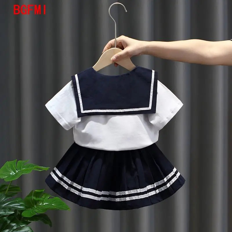 2-10Y Brother Sister Sibling Look Summer Navy Collar Boy girl Clothes Set Short Sleeve Girl Preppy Dress Family Matching Outfits
