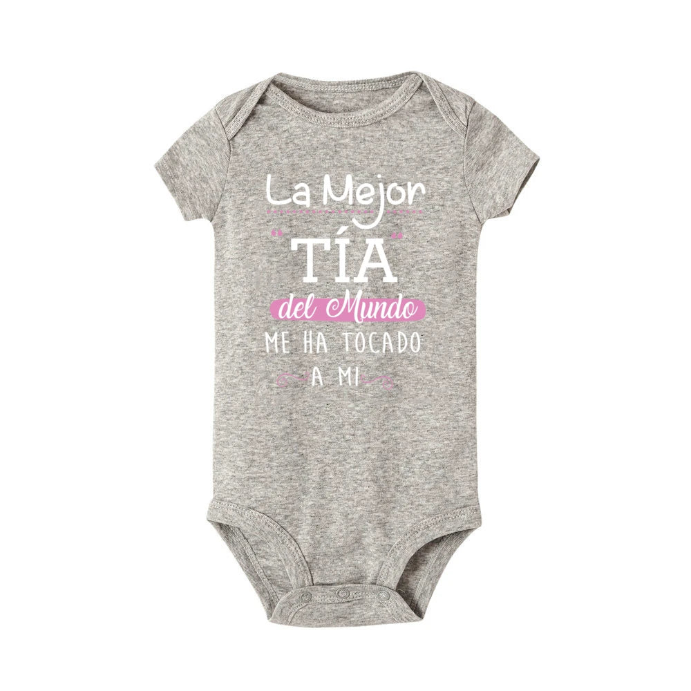 The Best Aunt in The World Spanish Printed Baby Romper Infant Summe Jumpsuit Funny Newborn Short Sleeve Bodysuit Toddler Clothes