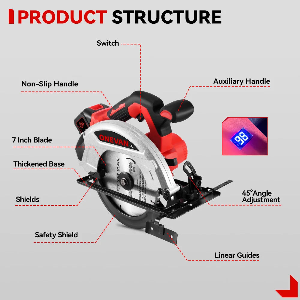 ONEVAN 4000W Brushless Electric Circular Saw 11000RPM 8Inch Cordless Handheld Wood Cutting Power Tool For Makita 18V Battery Pin