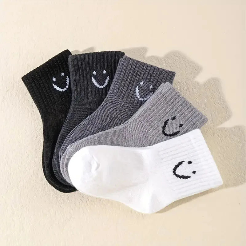 5 Pairs Baby Socks Cute Funny Face Emoticons Pattern Comfortable Kids Boys Girls Socks