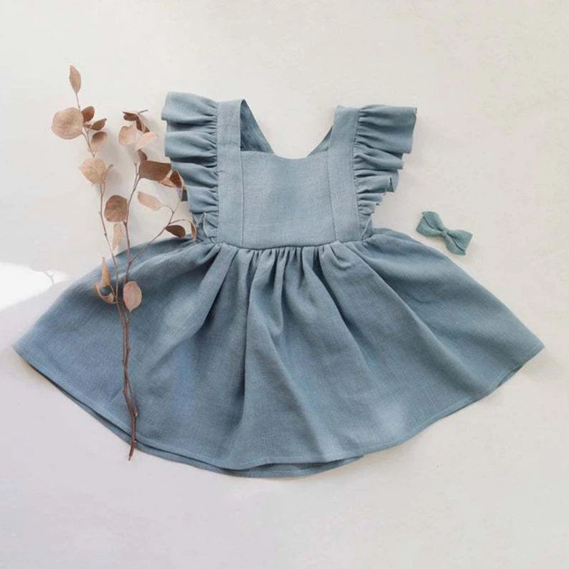 Summer Toddler Girls 100% Cotton Ruffles Sleeve Dress For 0-4Y Linen Cotton Baby Kids Clothes Casual Fashion Princess Dresses