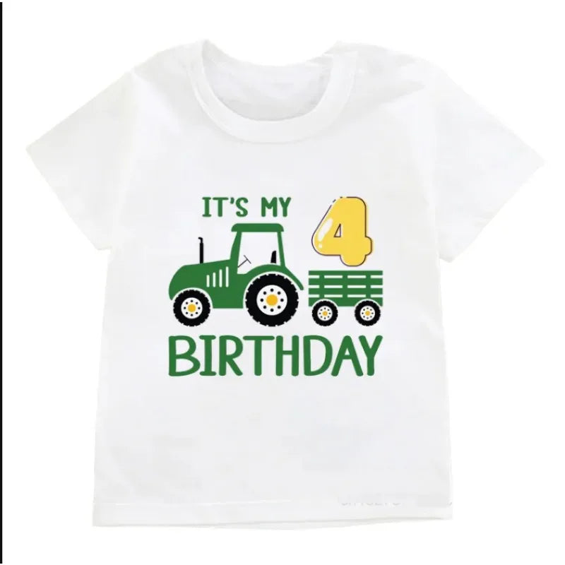 Funny Birthday Boys Girls Cool Farm Tractor Printed Clothes Children Happy Party Gifts Baby Short Sleeved Tops