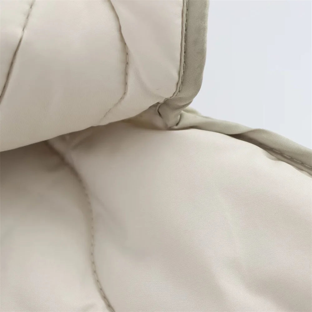 UNIZERA 2024 Autumn/Winter New Product Fashion Casual Women's Round Neck Curled Edge Long Sleeve Zipper Cotton Jacket Coat