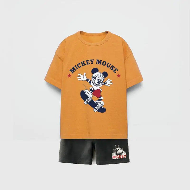 Trendy Outfits 2025 Summer Child Clothing Cute TShirt Black Shorts New Printed Tops +Shorts Boys Short Sleeve Suit Outer Wear
