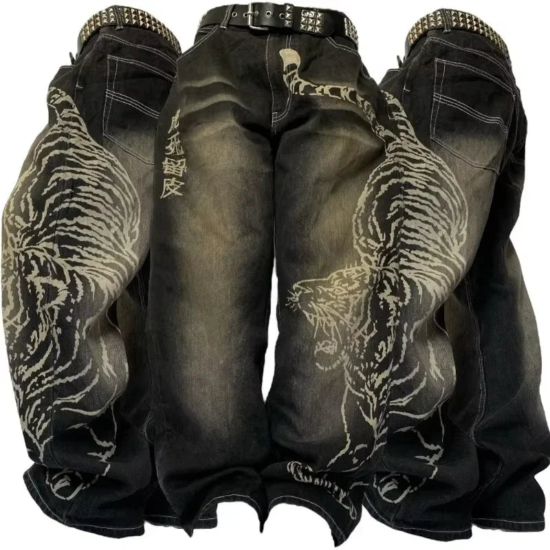 Y2K Fashion Trend Washing Heavy Industry Multi-pocket Baggy Jeans Men Gothic New Hip Hop Oversized Wide-leg Pants Mopping Jeans