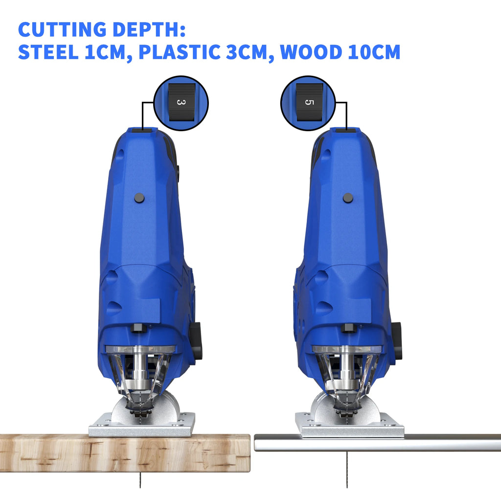 DayPlus Electric Jigsaw Jig Saw Tool Wood Saw, 1500W 6 Speeds Laser Guide Cutting Capacity 100mm Wood, 10mm Metal,45° Angle