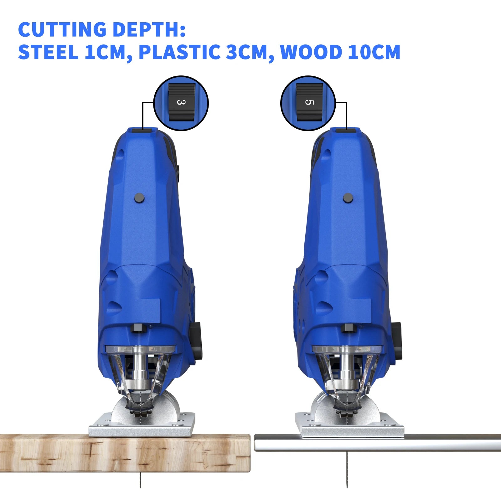DayPlus Electric Jigsaw Jig Saw Tool Wood Saw, 1500W 6 Speeds Laser Guide Cutting Capacity 100mm Wood, 10mm Metal,45° Angle