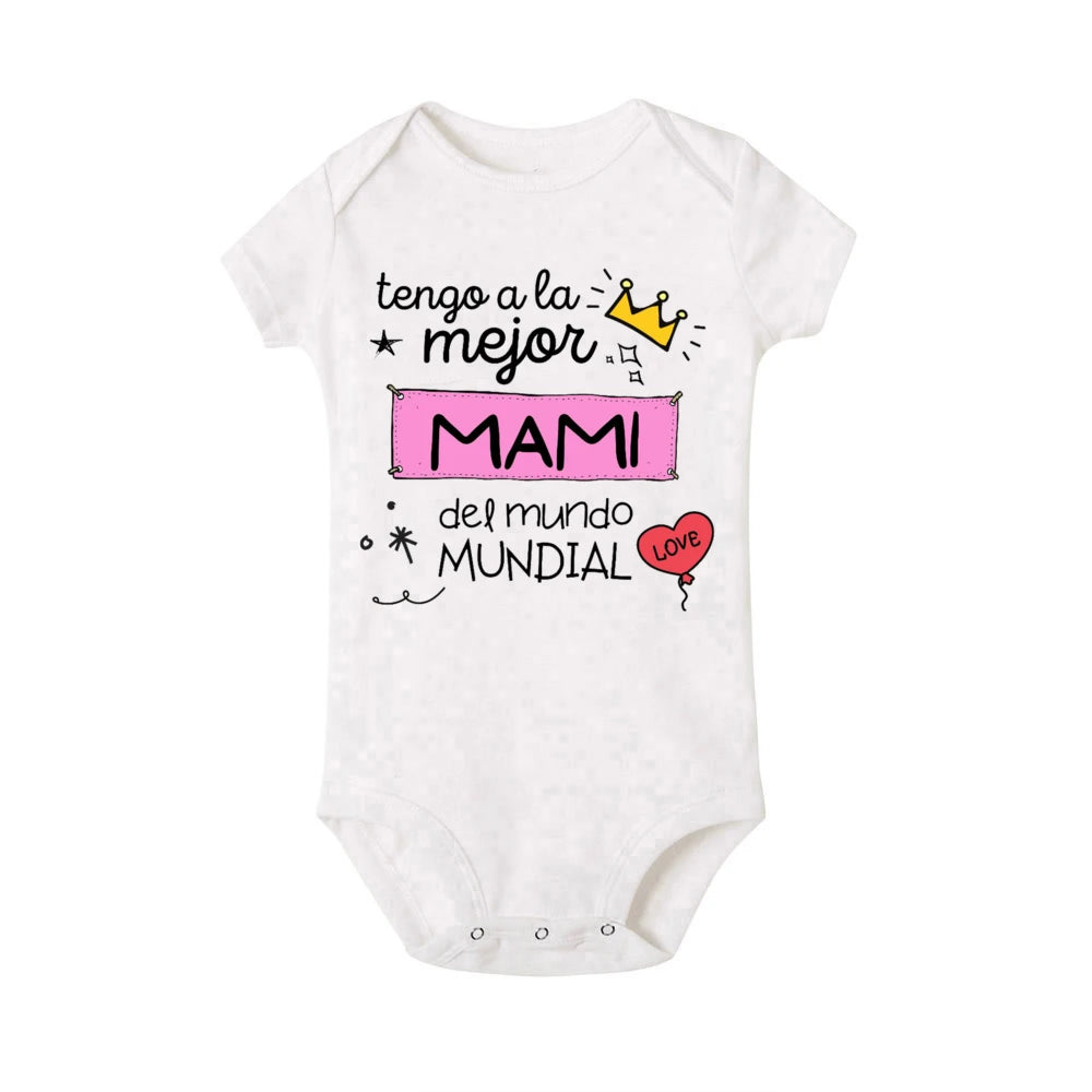 I Have The Best Mom &amp; Dad in The World Spanish Printed Baby Jumpsuit Infant Short Sleeve Romper Funny Newborn Unisex Bodysuit