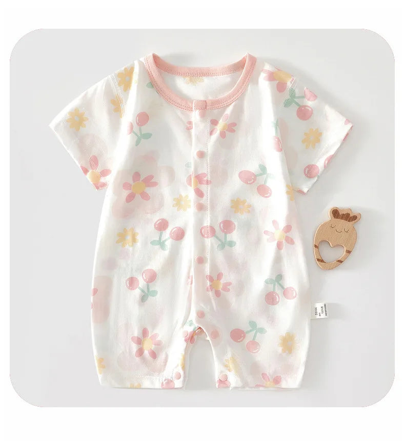 Newborn Baby Summer Onesie Pure Cotton Clothes Boys Girls Cute Printed Short Sleeve Romper Infant Loungewear Trend