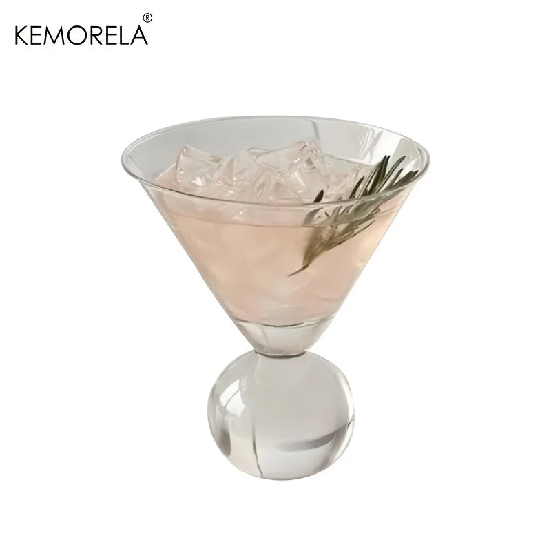 KEMORELA Martini Glass Cup 260ML Short Foot Beaded Cocktail Glasses Cups Thin Champagne Glass Transparent Wine Glasses Cup