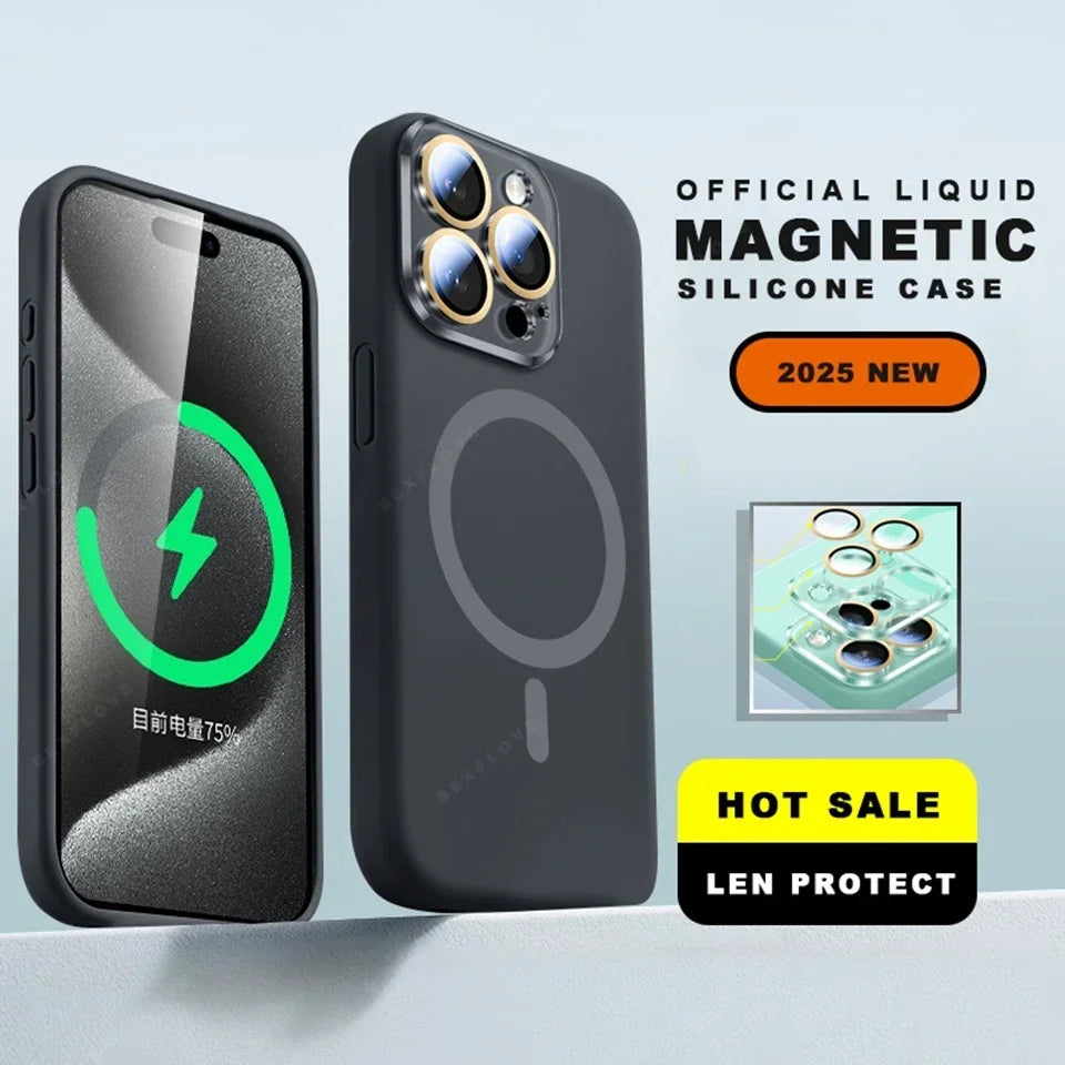 Lanyard Magnetic Phone Case For iPhone 15 14 16 Plus 11 12 13 16 Pro Max Magsafe Liquid Silicone Strap Charge Protector Cover