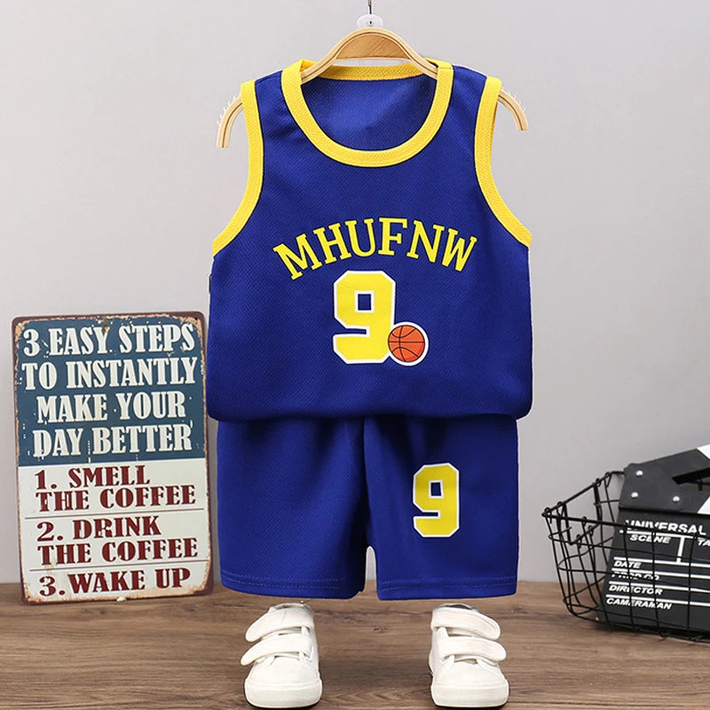 Children's Sets Summer Children Sleeveless T-shirt Shorts Set Quick-drying Outdoor Tank Top Shorts Sets Boys Sport Basketball Tr