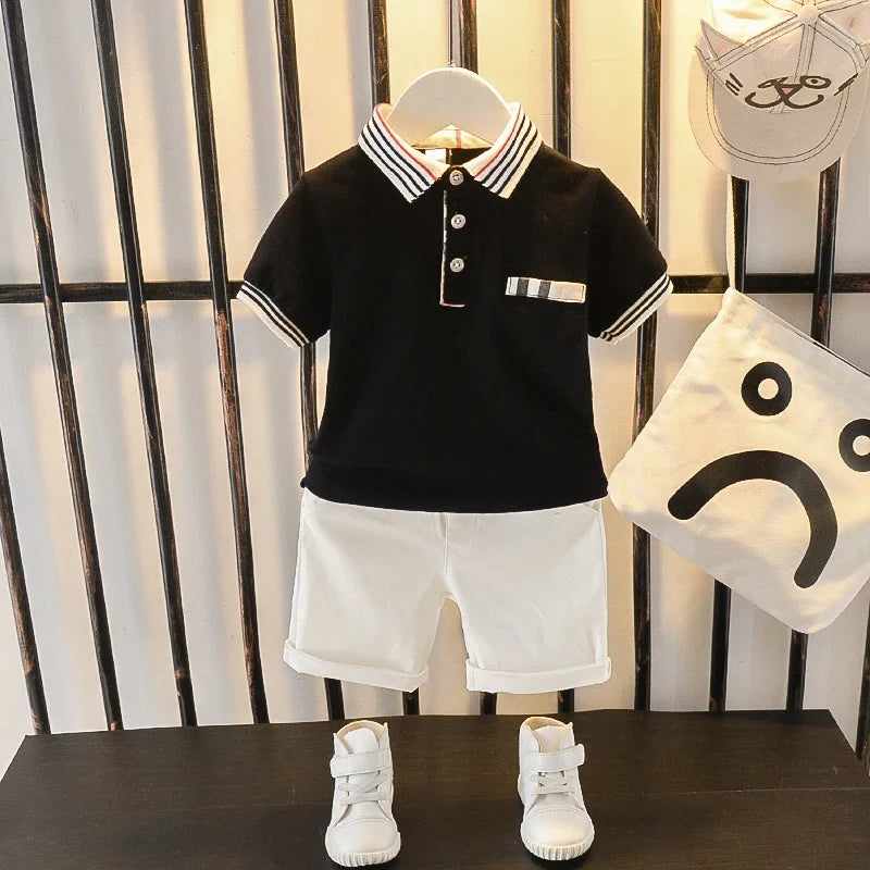 New Summer Outfits Baby Boys 9 To 12 Months Dinosaur Printed Turn-down Collar T-shirts Tops and Shorts 2PCS Infant Clothing Sets