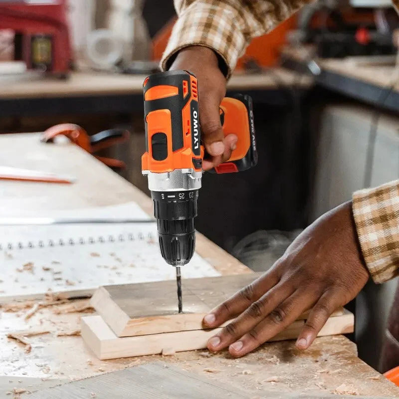20V Cordless Drill 40N.m 25 Plus 1 LYUWO Electric Screwdriver Keyless Chuck Two Gear Speed ​​Wireless Power Driver Battery Tools