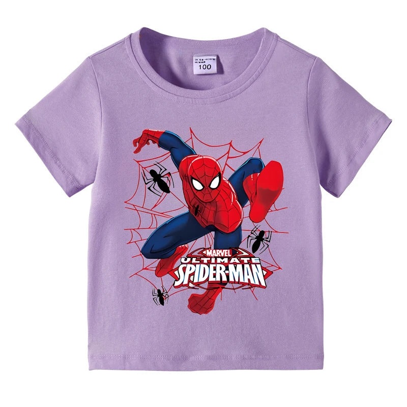 Disney Boys Spider-Man Printed T Shirt Kids Streetwear Short Sleeve Children's Tshirts Summer Boys Clothing T-shirt Tops