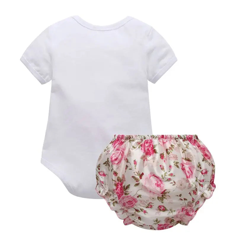 2PCS/Set Infant Girls Clothes Romper Newborn Toddler Cute Outfit Printed Short Sleeve Tops Romper+Pants Set Kids Jumpsuit Sets