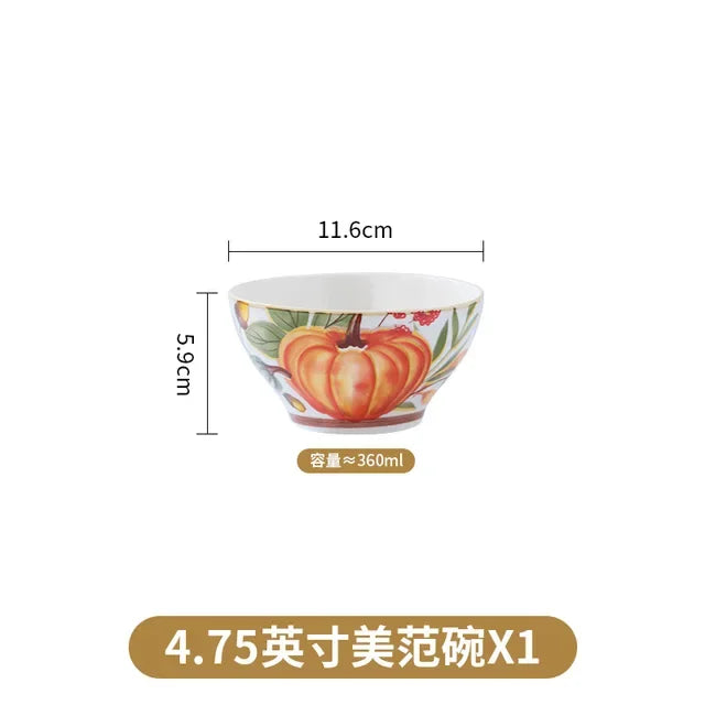 1PC Pumpkin Bowl Dish Tableware Household Ceramic Dishes Soup Double Ear Baking Plate Circular Bamboo Hat