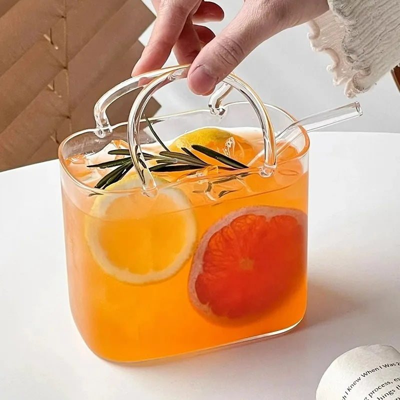 Portable Handbag Glass Cup,Creative Cocktail Glasses Cups,Funny Fruit Wine Glass Cups,Ins Style Bag Glass With Straw,Bar Tools