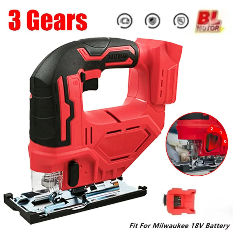 Electric Jig Saw for Milwaukee 18V Battery 2700RPM Variable Speed ​​3 Position Orbital Setting Cordless Jigsaw Tool (No Battery)