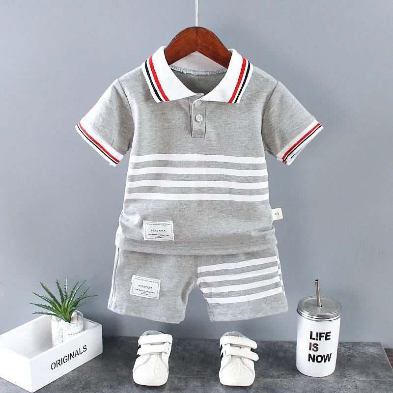 New Summer Outfits Baby Boys 9 To 12 Months Dinosaur Printed Turn-down Collar T-shirts Tops and Shorts 2PCS Infant Clothing Sets