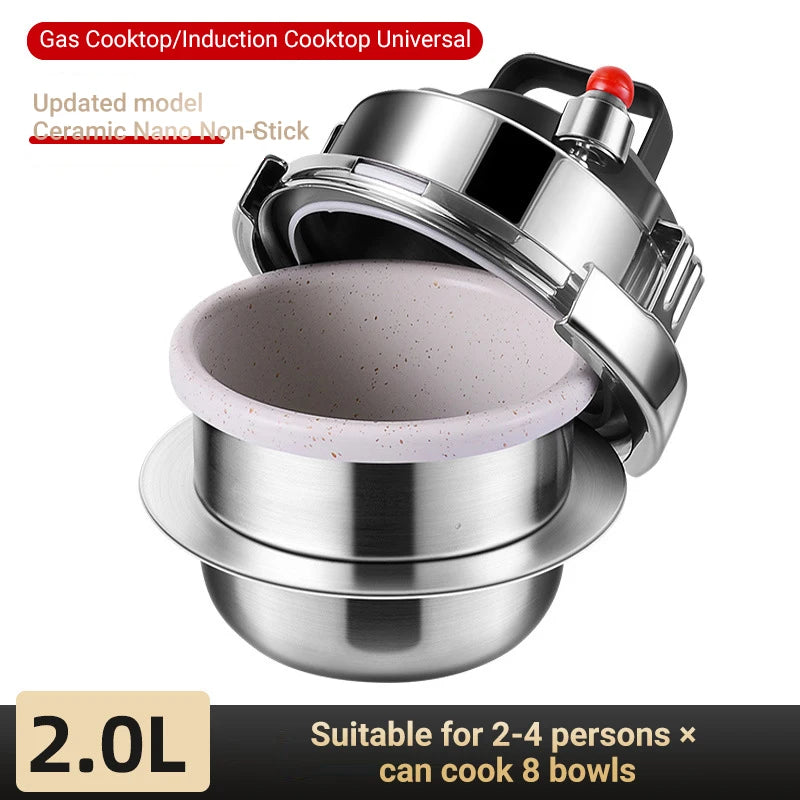 Outdoor Camping Mini Pressure Pot 0.8L-1.6L Stainless Steel Upgraded Household Gas Induction Cooker Cooking Pressure Pot