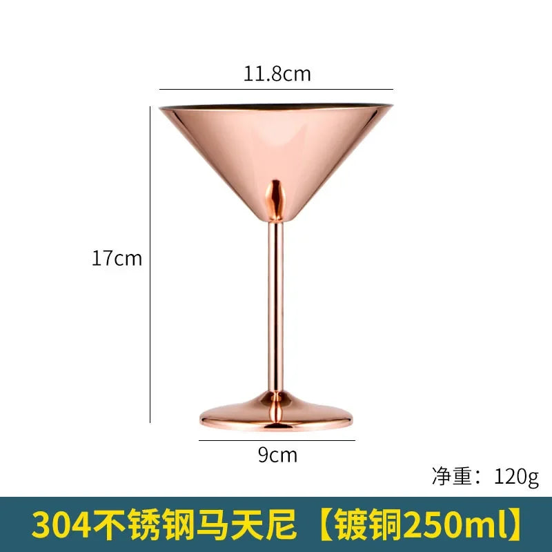 304 Stainless Steel Martini Cocktail Glass Champagne Goblet Wine Cup Rose Gold Personalized Design Karaoke Bar Metal Utensils