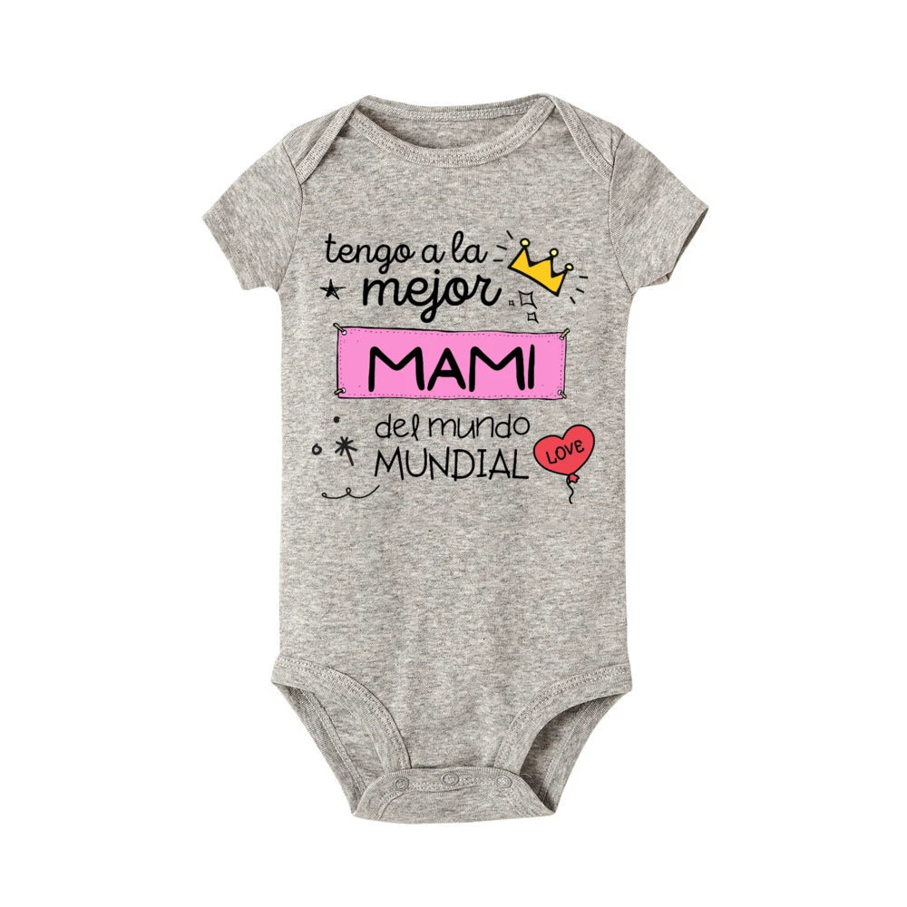 I Have The Best Mom &amp; Dad in The World Spanish Printed Baby Jumpsuit Infant Short Sleeve Romper Funny Newborn Unisex Bodysuit