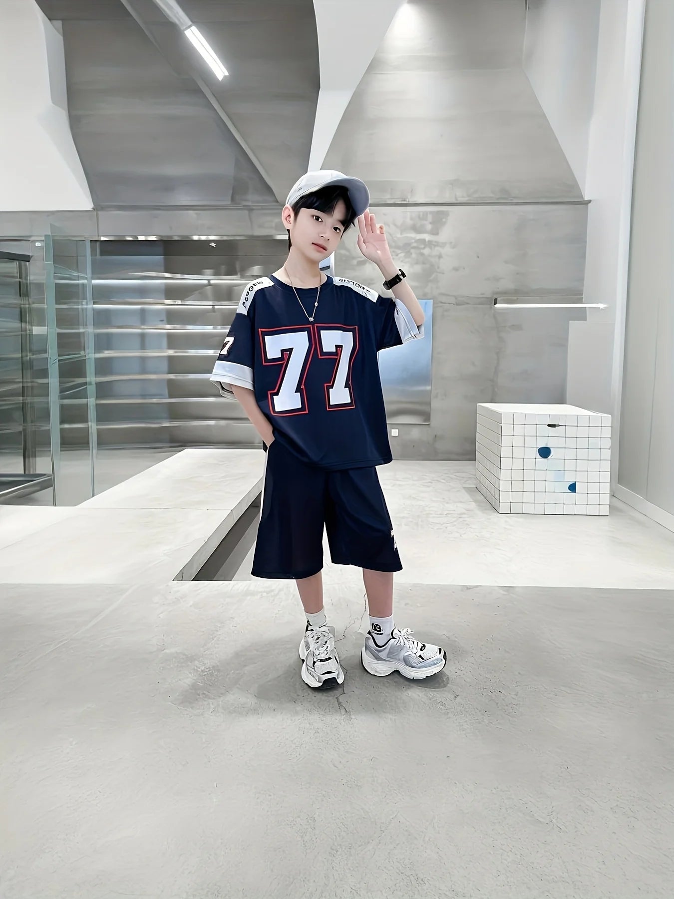 2025 Summer new retro sporty casual patchwork hip-hop 3D printed children's set