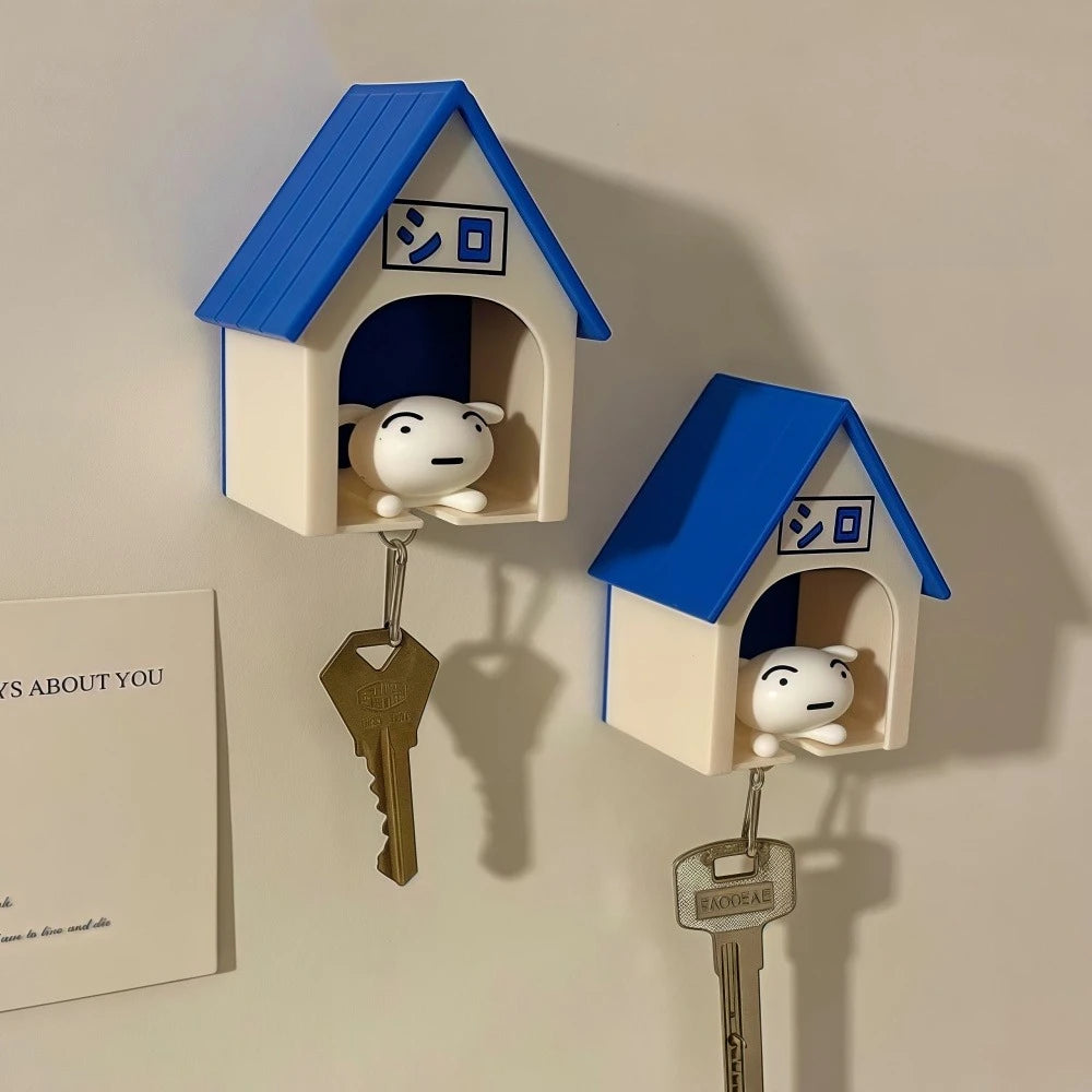 Crayon Shinchan Xiao Bai Go Home Themed Key Hook Wall Mount with Adorable Small House Design for Anti Lost Key Holder Organizer