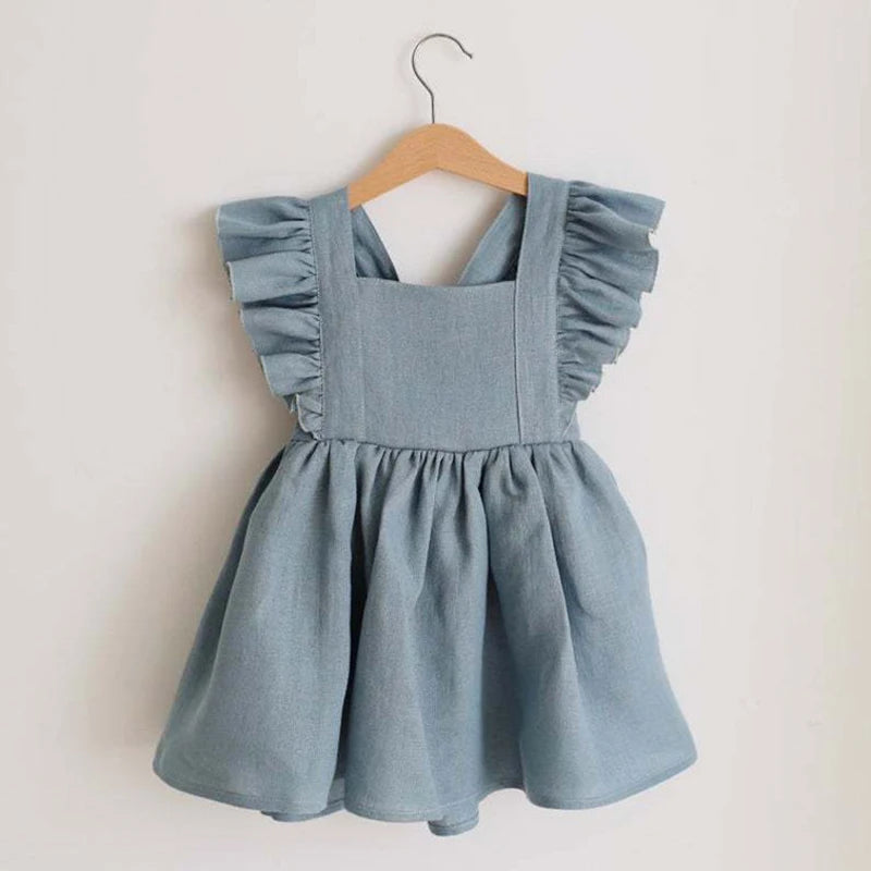 Summer Toddler Girls 100% Cotton Ruffles Sleeve Dress For 0-4Y Linen Cotton Baby Kids Clothes Casual Fashion Princess Dresses