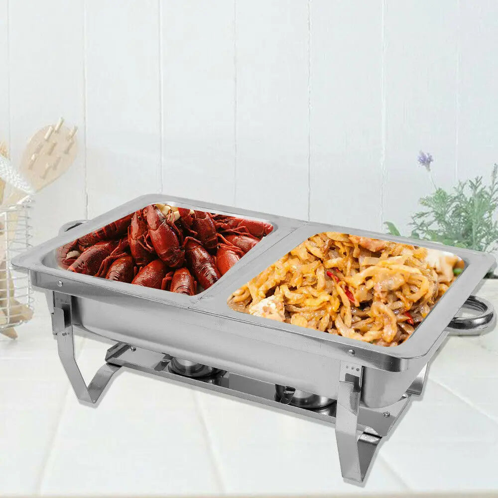7.5L Chafing Dish Buffet Set, Dual Compartment Dining Stove, Stainless Steel Chafer, Catering Server, Food Warmer Container with Lid