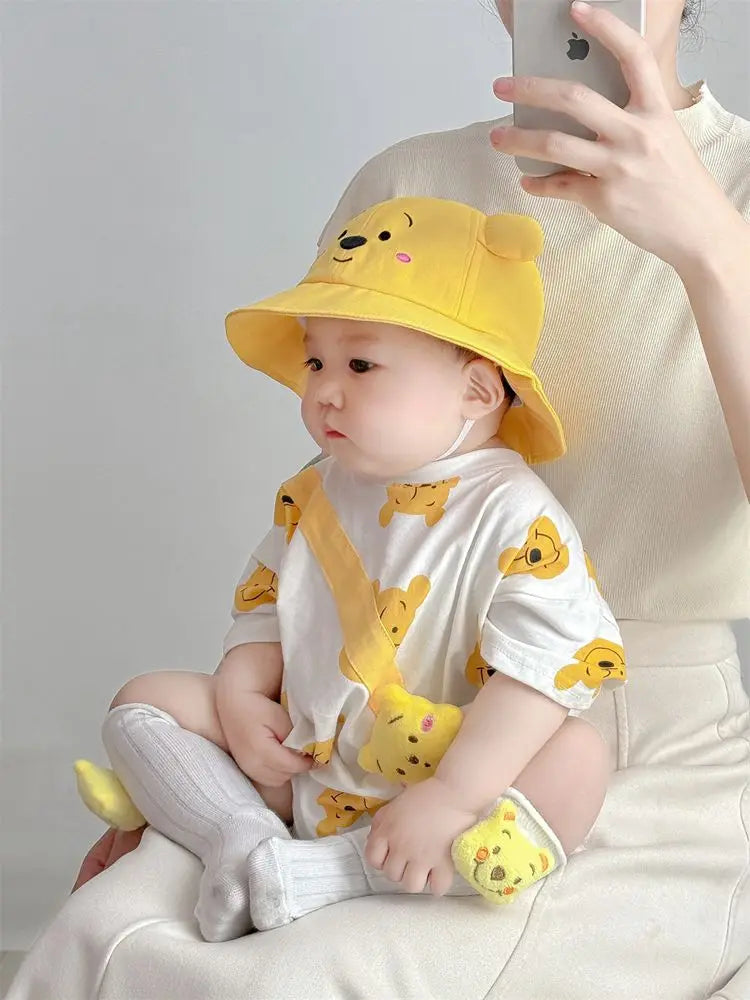 Disney Newborn Baby Romper Sock Hat 3 Pcs Set Boy Girl Cartoon Winnie the Pooh Donald Daisy Duck Cotton Jumpsuit Infant Bodysuit
