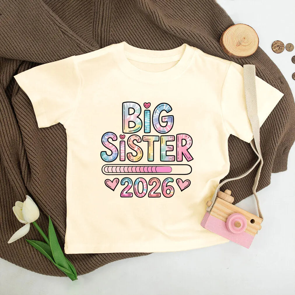 Big Sister Loading 2026 Printed Kids Shirt Pregnancy Announcement Clothes Big Sister T-shirt Child Summer Tee Kids Retro Outfit