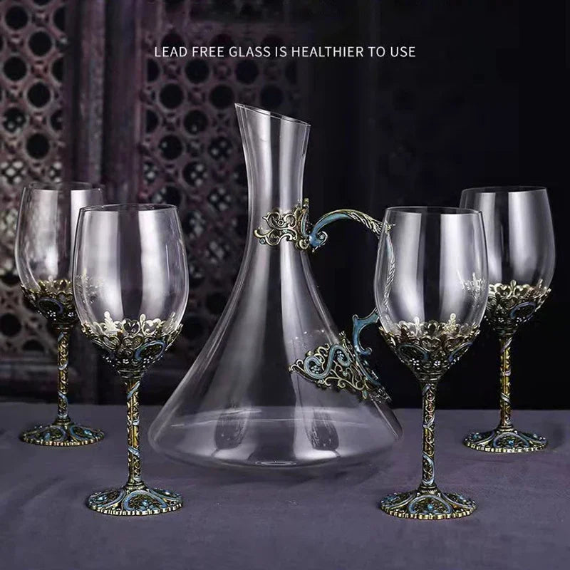 Vintage Enamel Color Red Wine Glass Crystal Glass Goblet DECANTER SET Wineglass Champagne Wine Glasses Whiskey Cup Drinking Cups