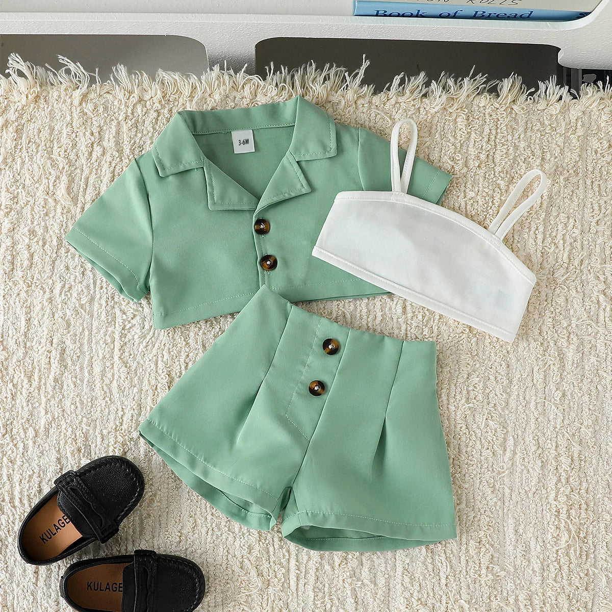 Children's New Summer Pure Color T-shirt, Shorts and Pants Three-piece Set for Baby Girls