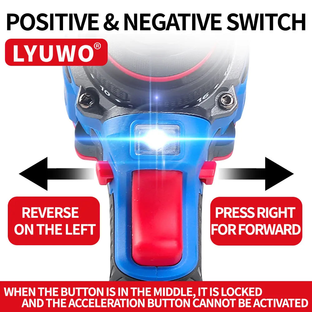The seven core components of LYUWO lithium battery drill feature superior design from the chuck to the control panel.
