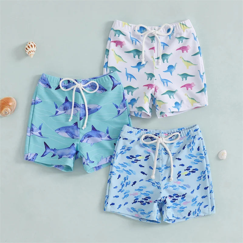 Cathery Kids Baby Little Boys Swimsuits Shorts Cartoon Dinosaur/Shark Print Bathing Suit Drawstring Swim Trunks Swimwear 6M-4T