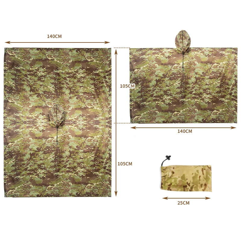 Men's Military Waterproof Zipper Camo Raincoat, Waterproof Rain Coat, Men's Raincoat, Women's Raincoat, Awning, Motorcycle Rain Poncho