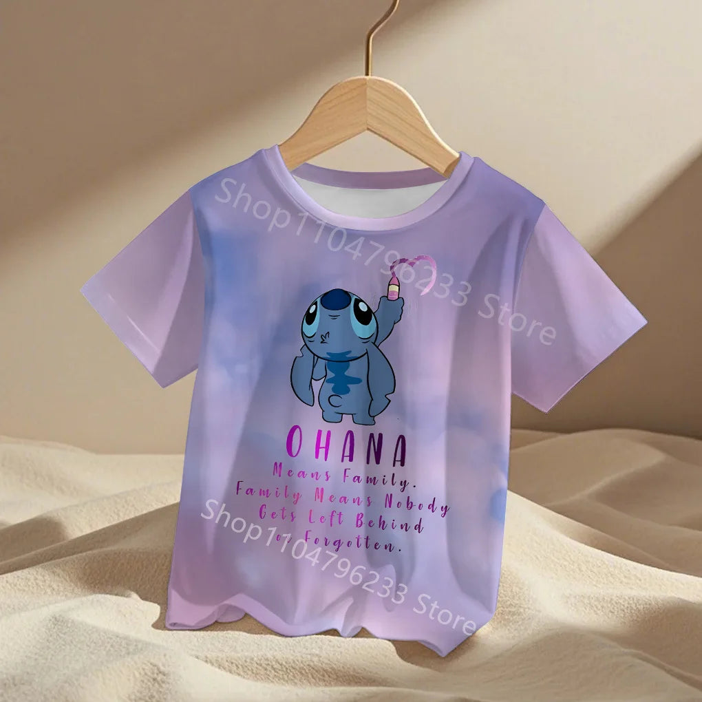 3-14Y Children's Disney Stitch T Shirts Summer Girls Lovely Short Sleeve Daily Casual Tops Boys T-shirt Homewear Graphic Tees