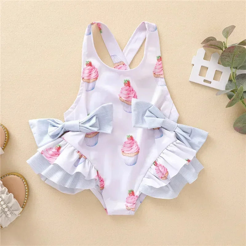 2024 New One-Piece Swimsuit Baby Girl Backless Flower Bikini Beach Holiday Swimming Bathing Suit Children Kids 1-5 Year Swimwear
