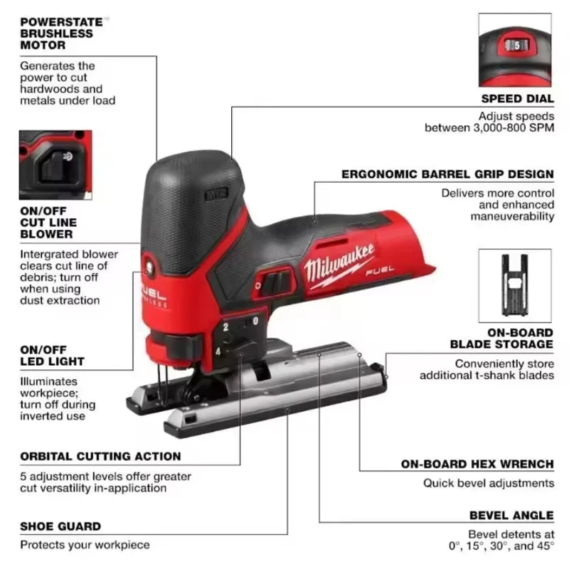 Milwaukee M12 FJS Bodygrip Jigsaw 12V Brushless Cordless Jig Saw Variable Speed ​​Electric Jigsaw Bare Machine Power Tools