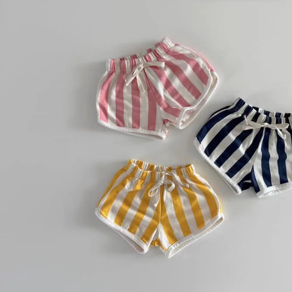 2025 Summer New Baby Cotton Shorts Candy Color Infant Boy Girl Striped Beach Shorts Toddler Casual Versatile Holiday Clothes